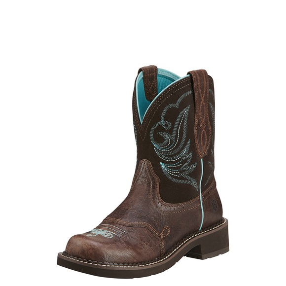 Ariat Shoes - Ariat Brown Leather Western Heeled Boots with Turquoise Stitching